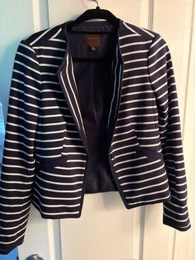 The Limited Navy and White Striped Fitted Blazer